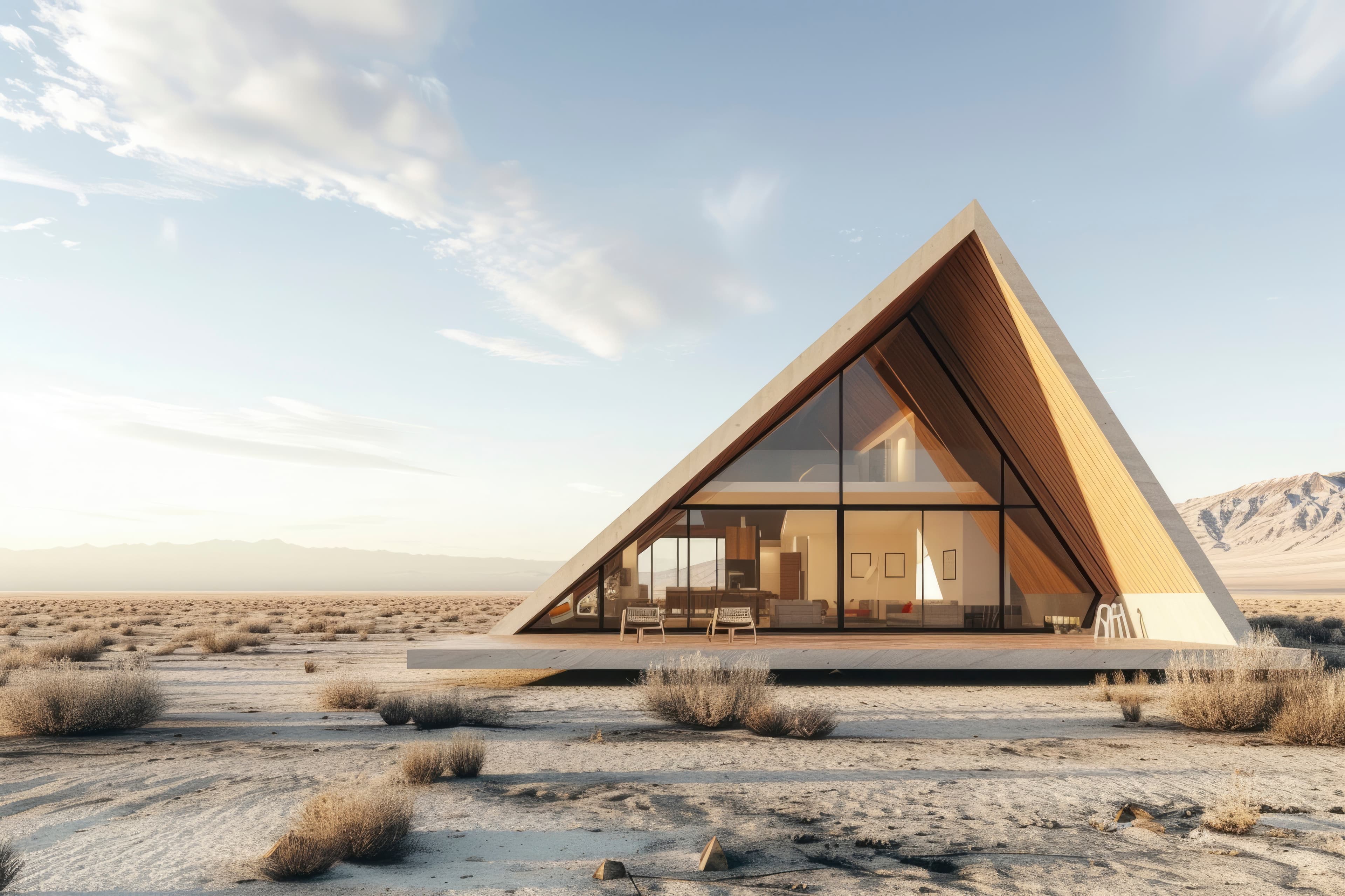 Modern container home set in a desert landscape
